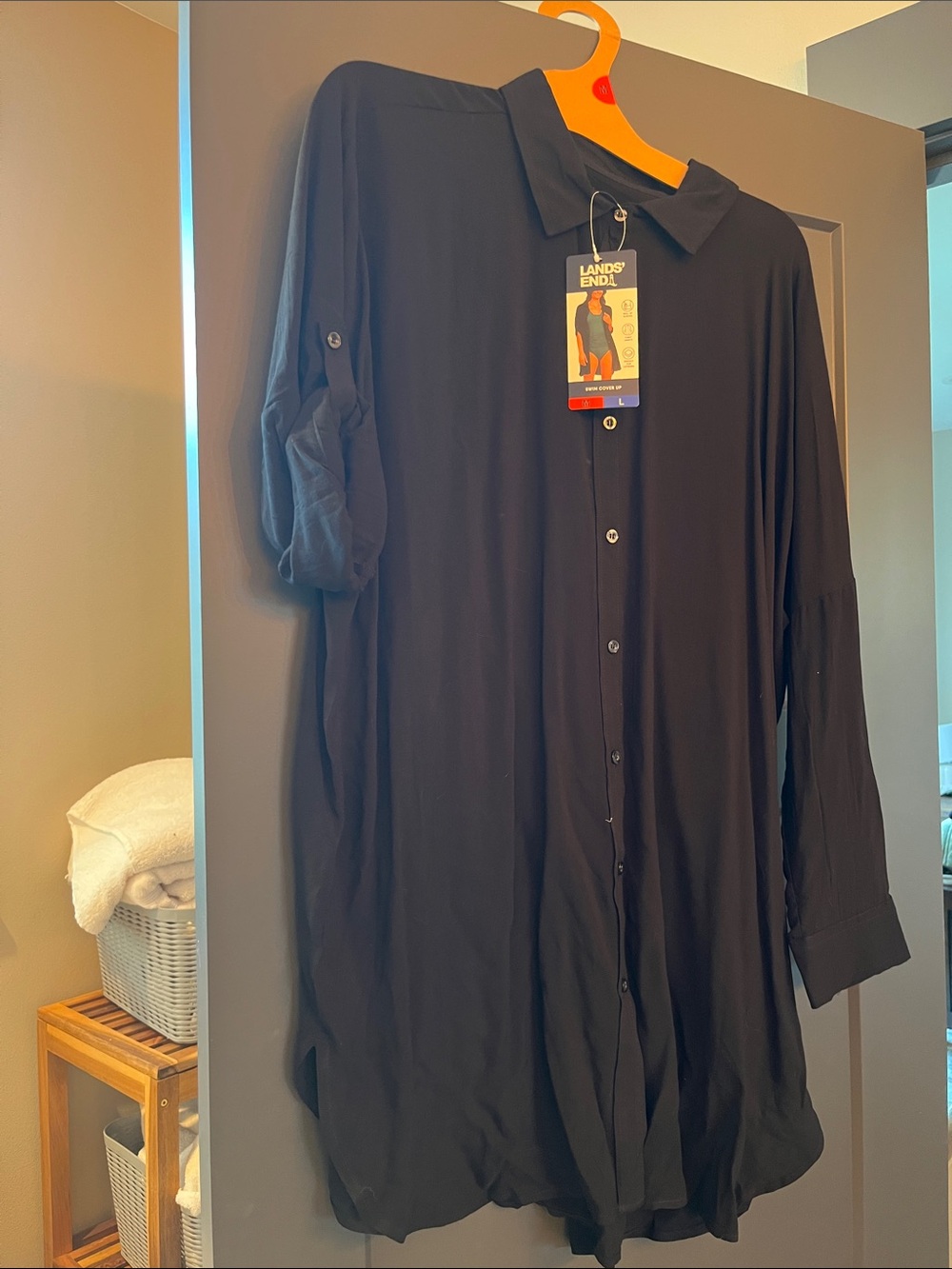 NWT Women’s Lands' End Black Long Sleeve Button-Front Tunic Swim Cover Up M/L - Picture 3 of 11